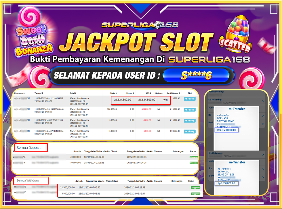 SUPERLIGA168 SWEET RUSH BONANZA Rp.25,000,000LUNASS